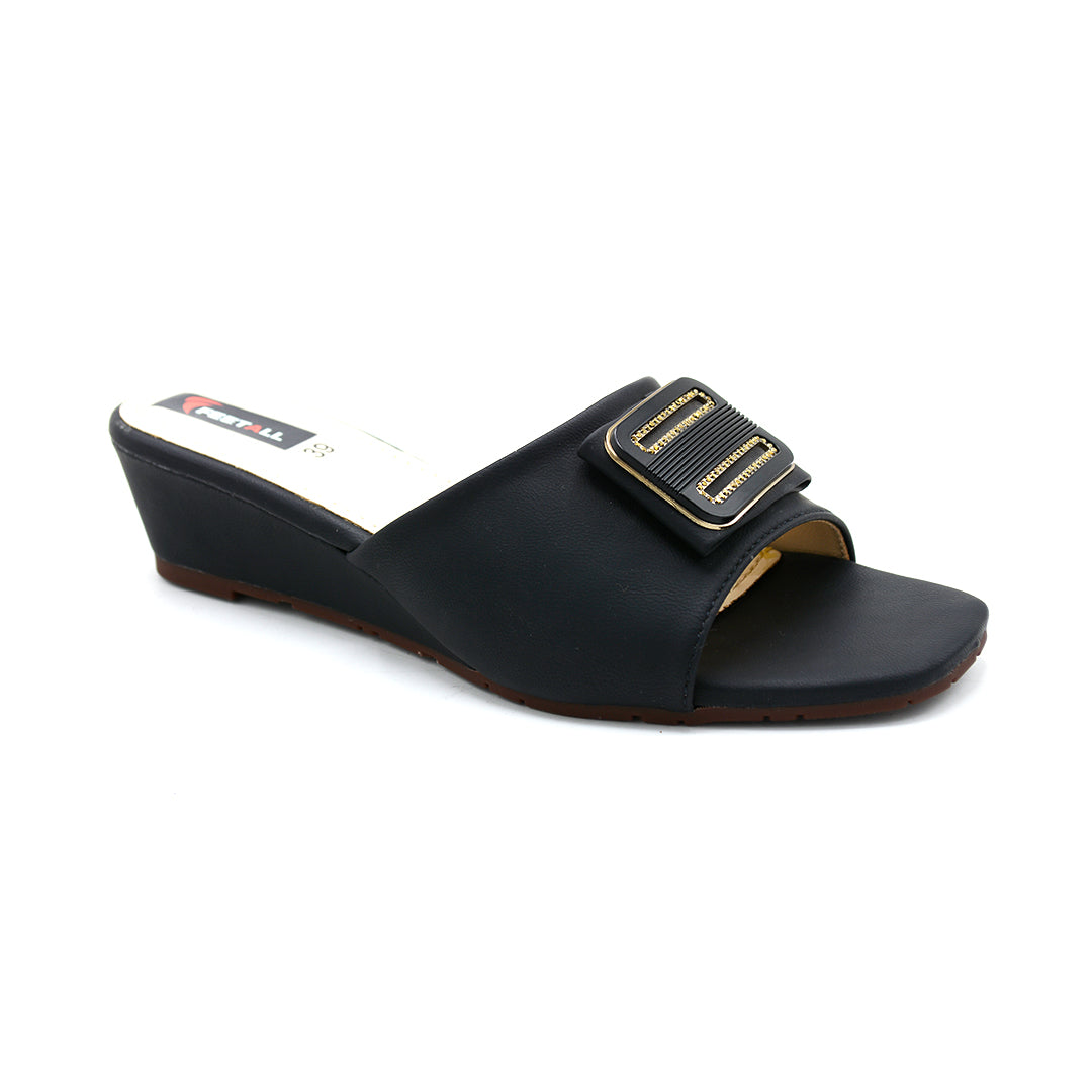 Glamour Buckle Wedge Slides