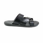 Sleek Black Leather Cross-Strap Slide Sandals