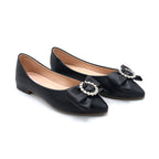 Sarah Pearl Bow Black Women’s Flat Shoes