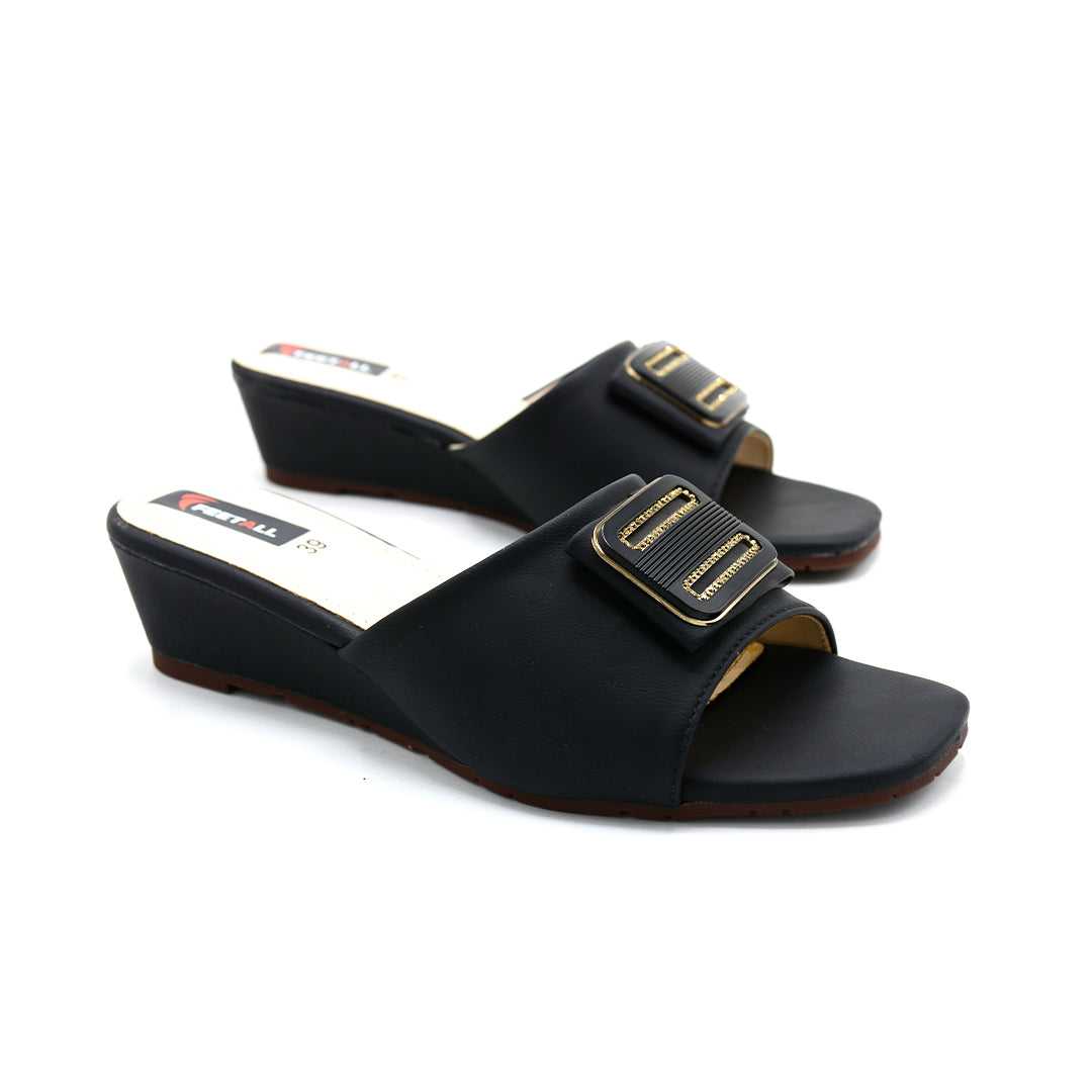Glamour Buckle Wedge Slides