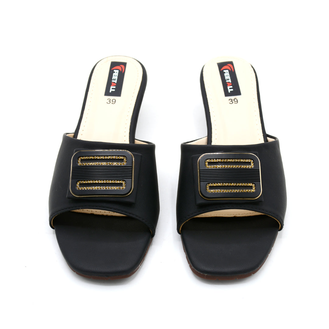 Glamour Buckle Wedge Slides
