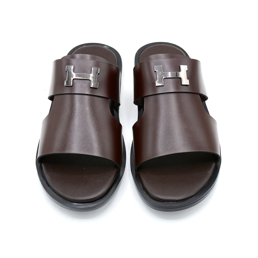 Dark Brown Open-Toe Slides