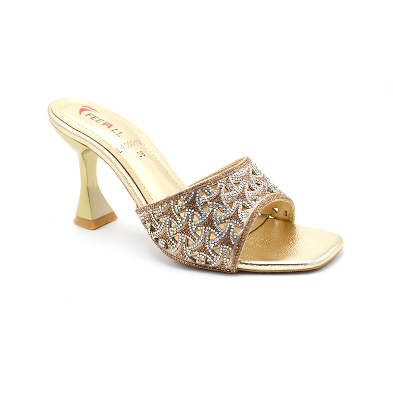 Star-Embellished Gold Heeled Mules