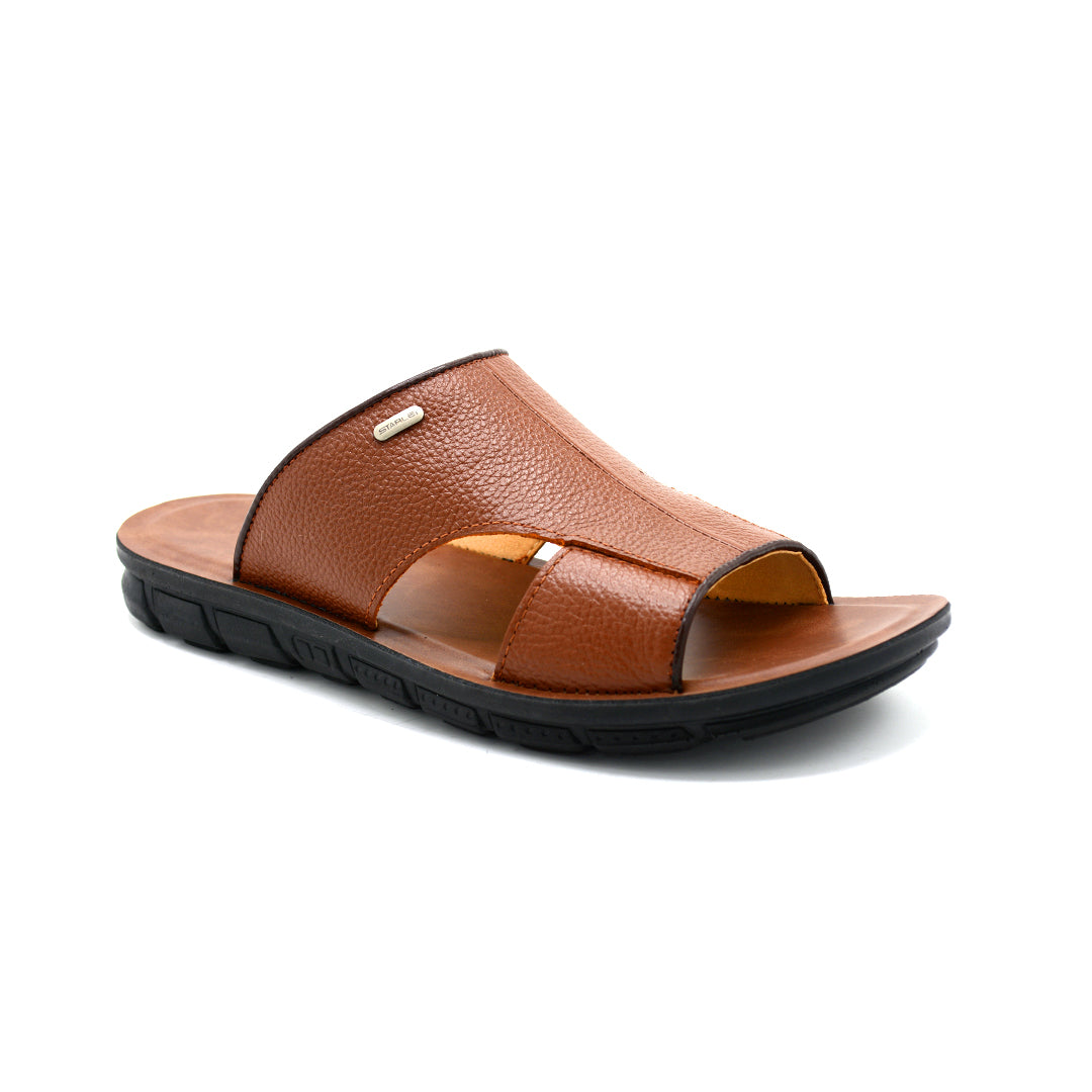 Brown Textured Leather Comfort Slide