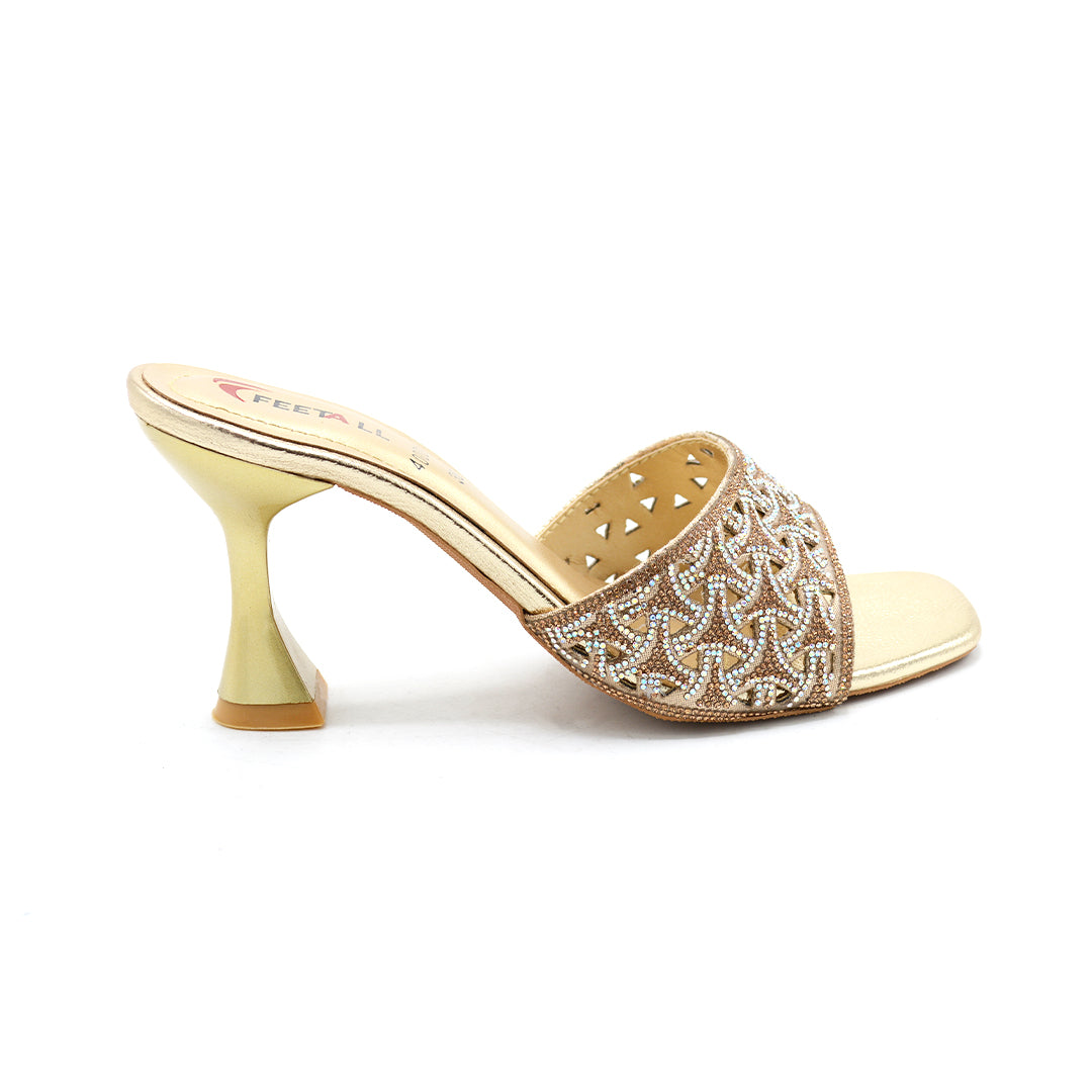 Star-Embellished Gold Heeled Mules
