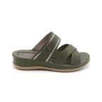 Olive Wedge Cross-Strap Slide Sandal