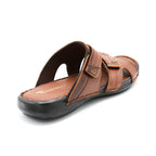 Men's Tan Leather Dual-Strap Slide Sandals