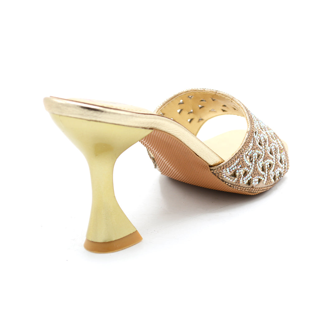 Star-Embellished Gold Heeled Mules