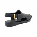 Black Leather Peshawari Chappal With Gold Buckle