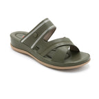Olive Wedge Cross-Strap Slide Sandal