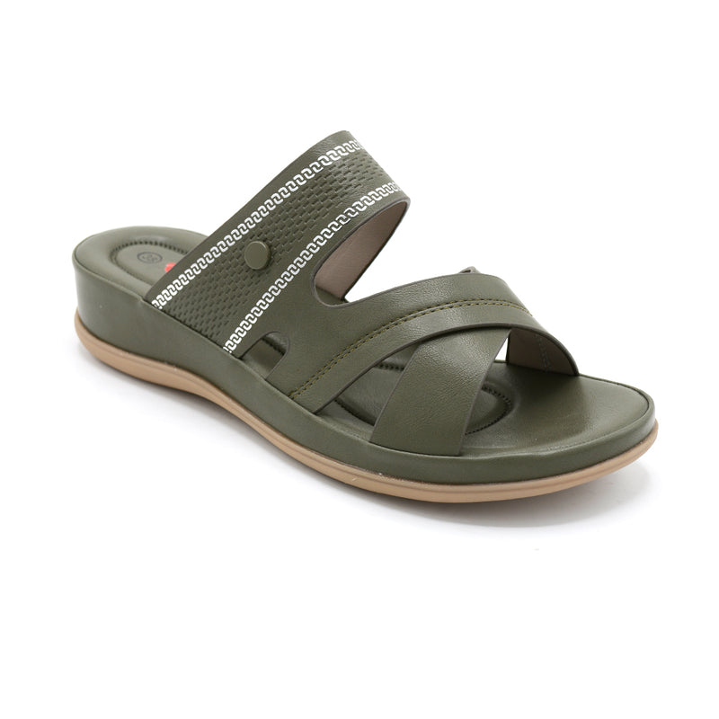 Olive Wedge Cross-Strap Slide Sandal