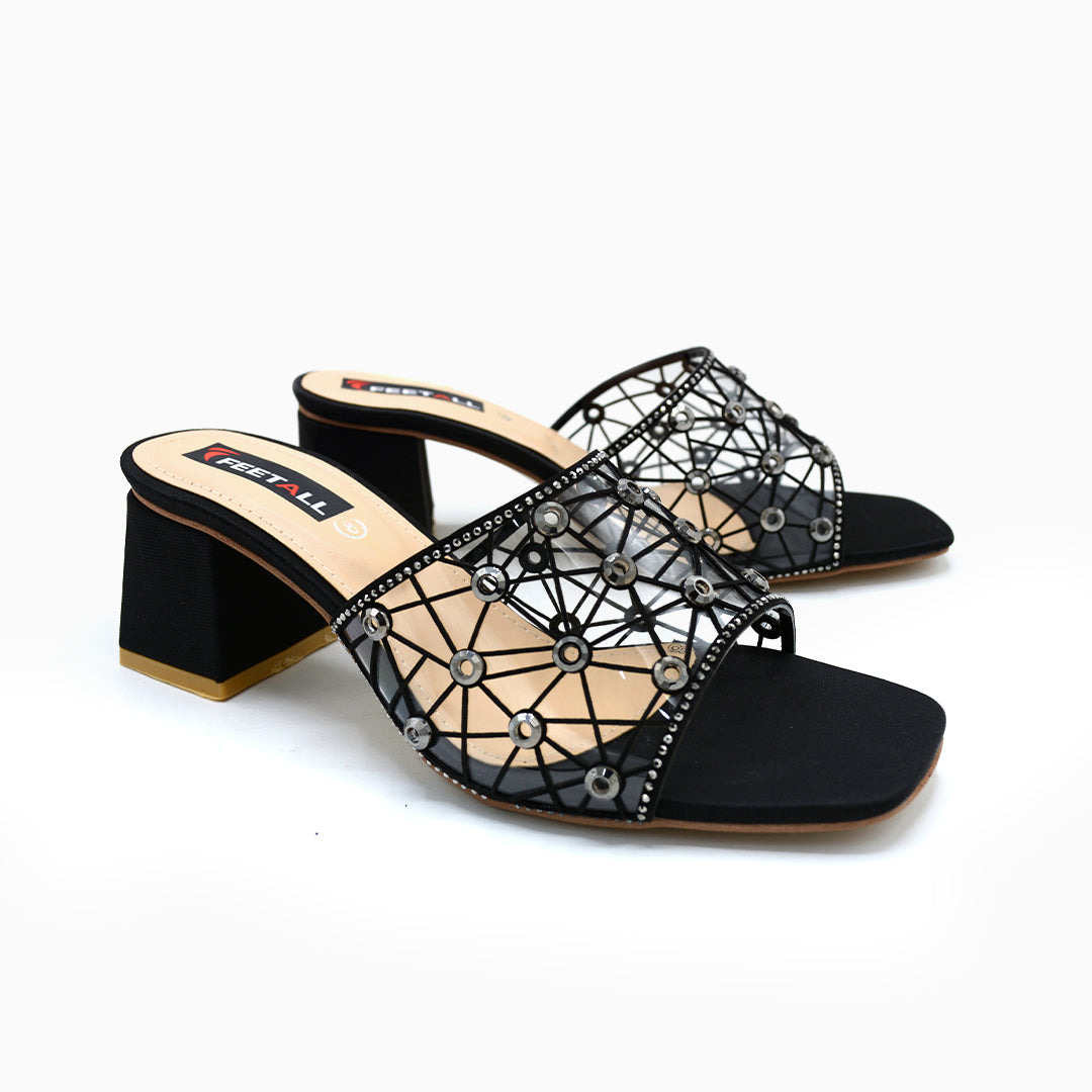 Elegant Mesh Strap Block Heel