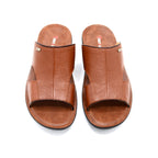 Brown Textured Leather Comfort Slide
