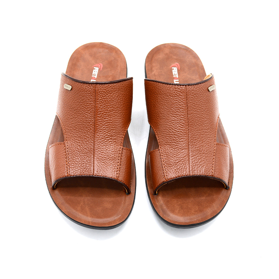 Brown Textured Leather Comfort Slide