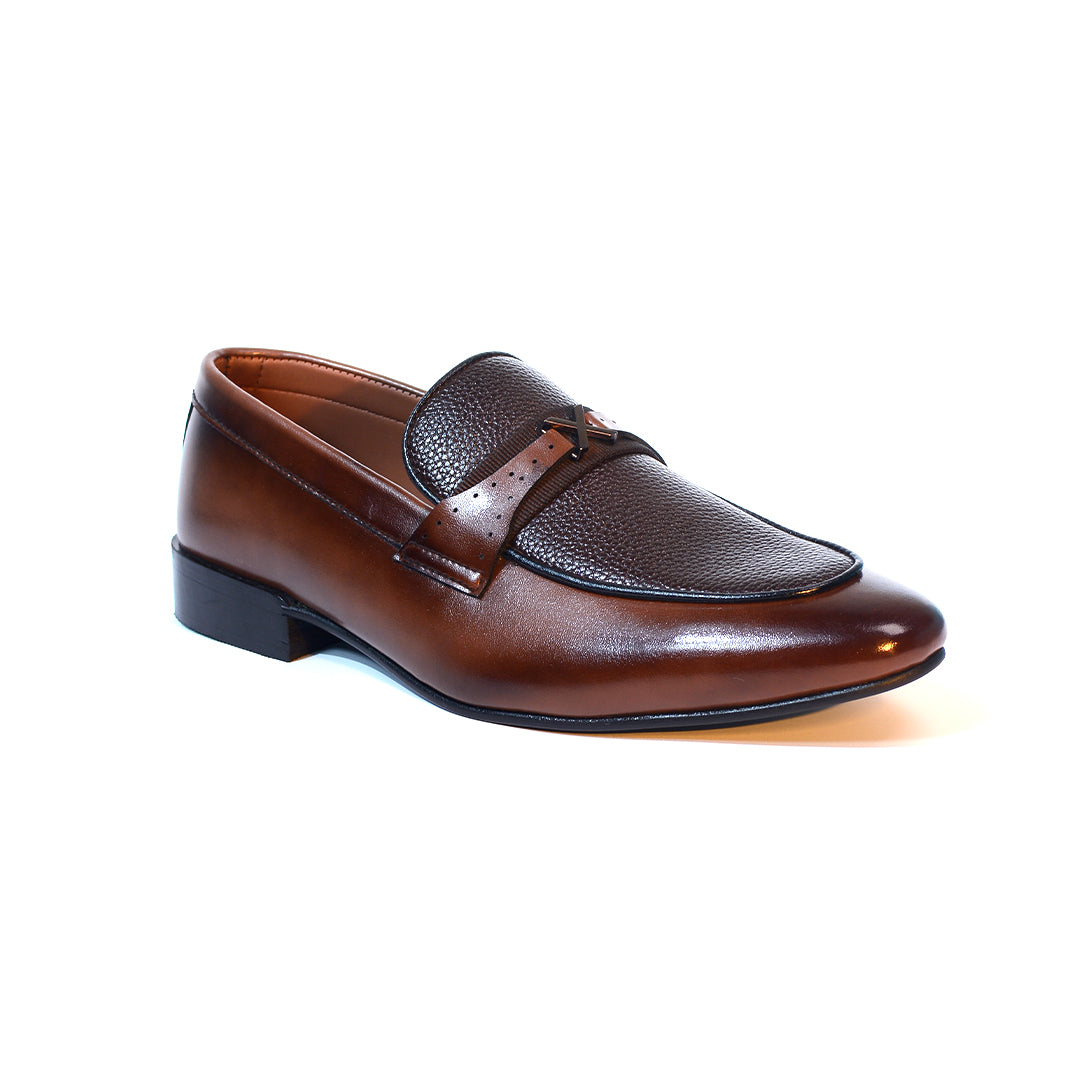 Brown Leather Buckle Loafers