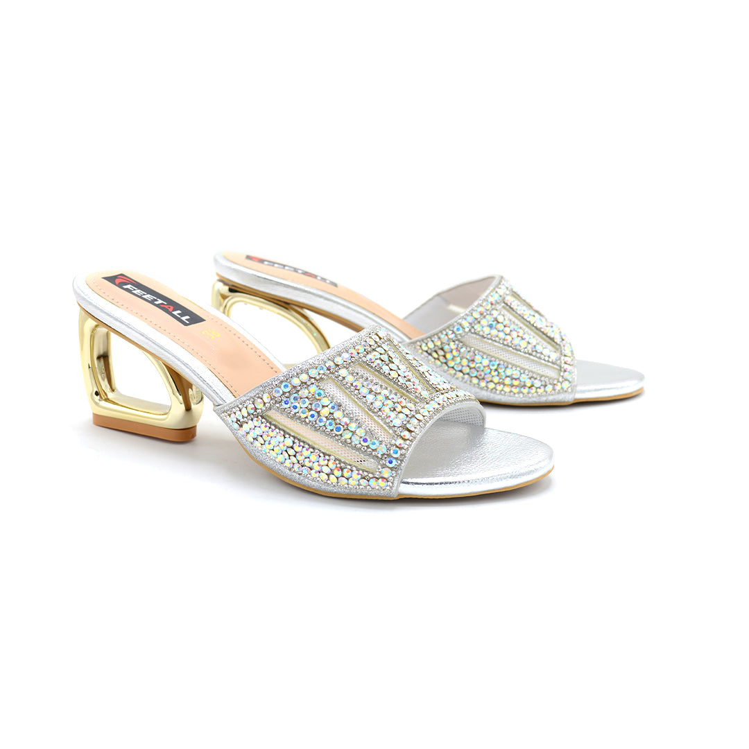 Rhinestone Embellished Block Heel Sandals