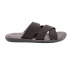 Cross-Strap Nubuck Leather Slide Sandals