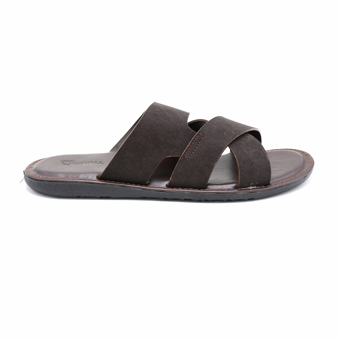Cross-Strap Nubuck Leather Slide Sandals
