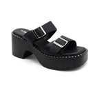 Double Buckle Platform Slide Sandals