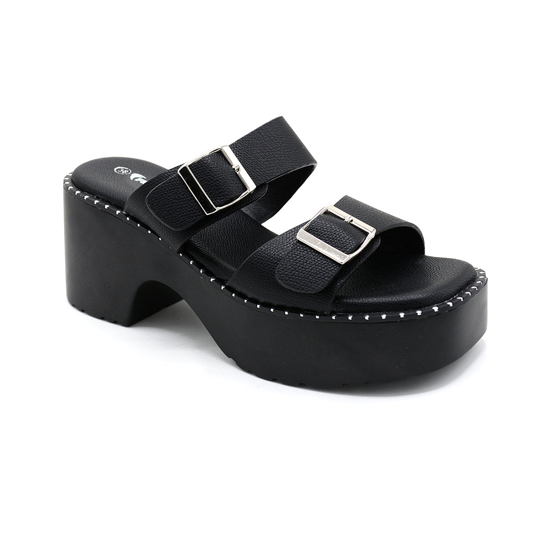 Double Buckle Platform Slide Sandals