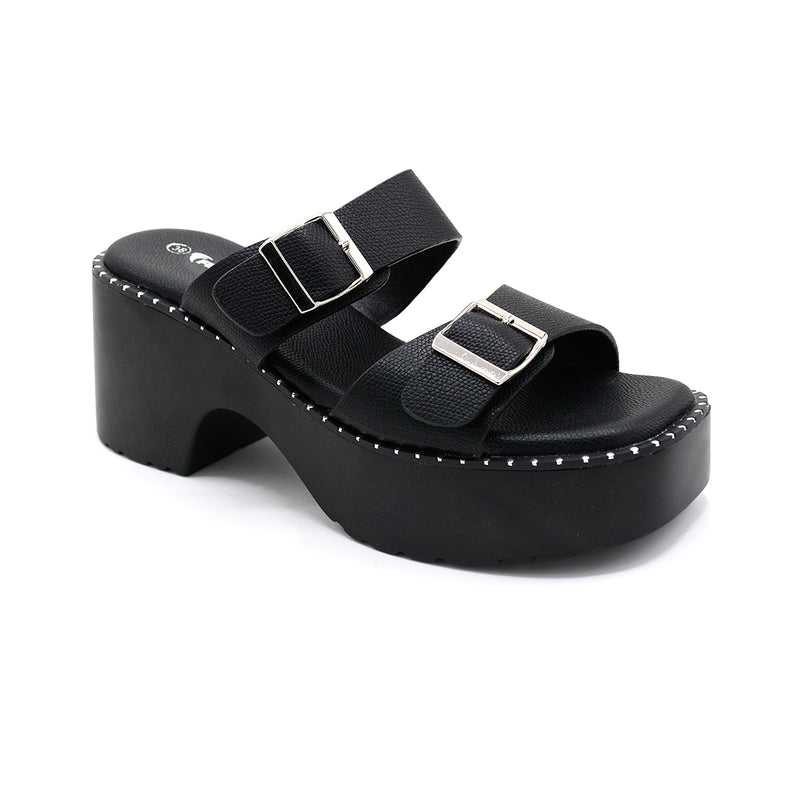 Double Buckle Platform Slide Sandals