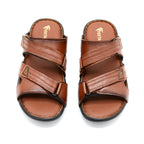 Men's Tan Leather Dual-Strap Slide Sandals
