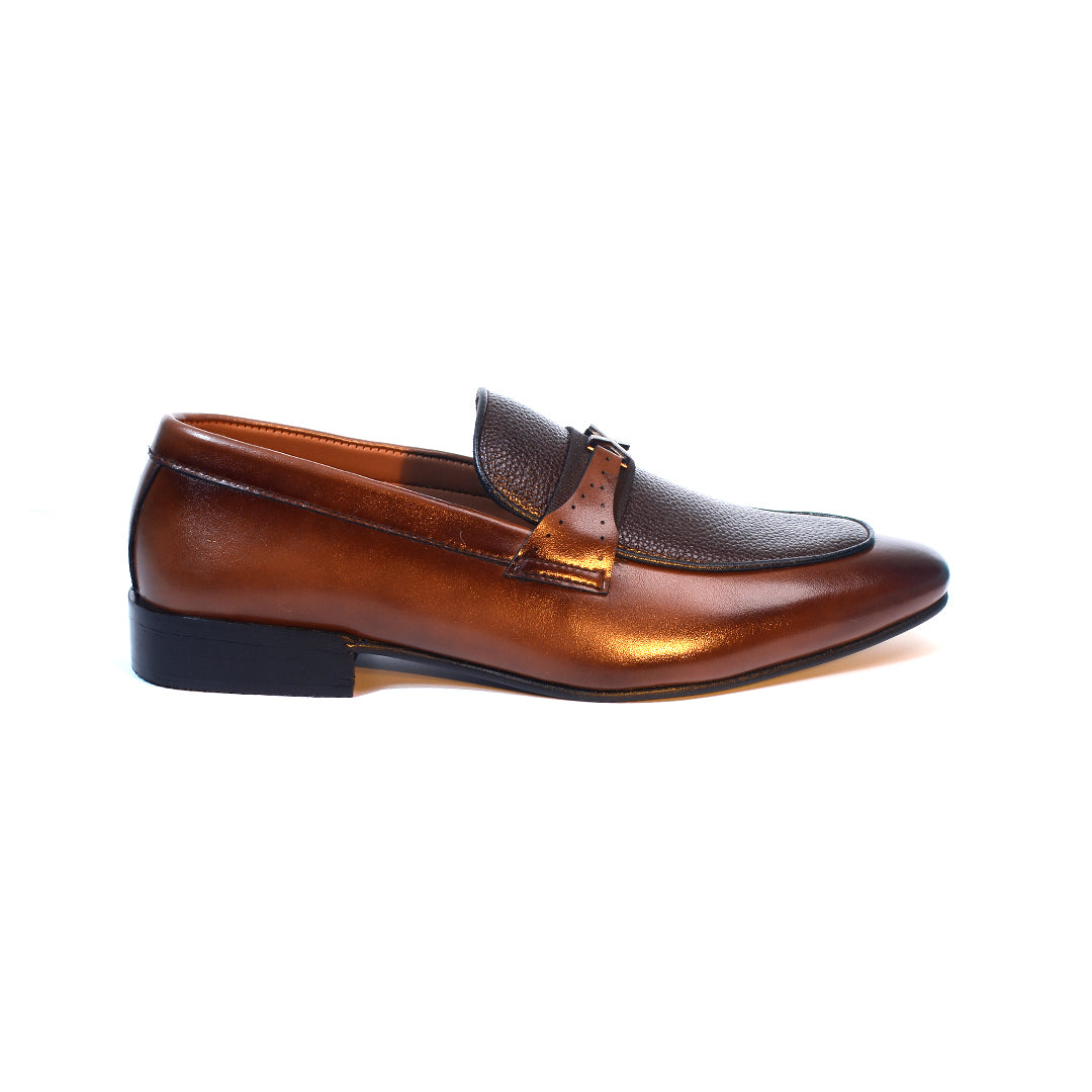 Brown Leather Buckle Loafers