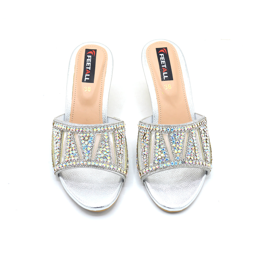 Rhinestone Embellished Block Heel Sandals