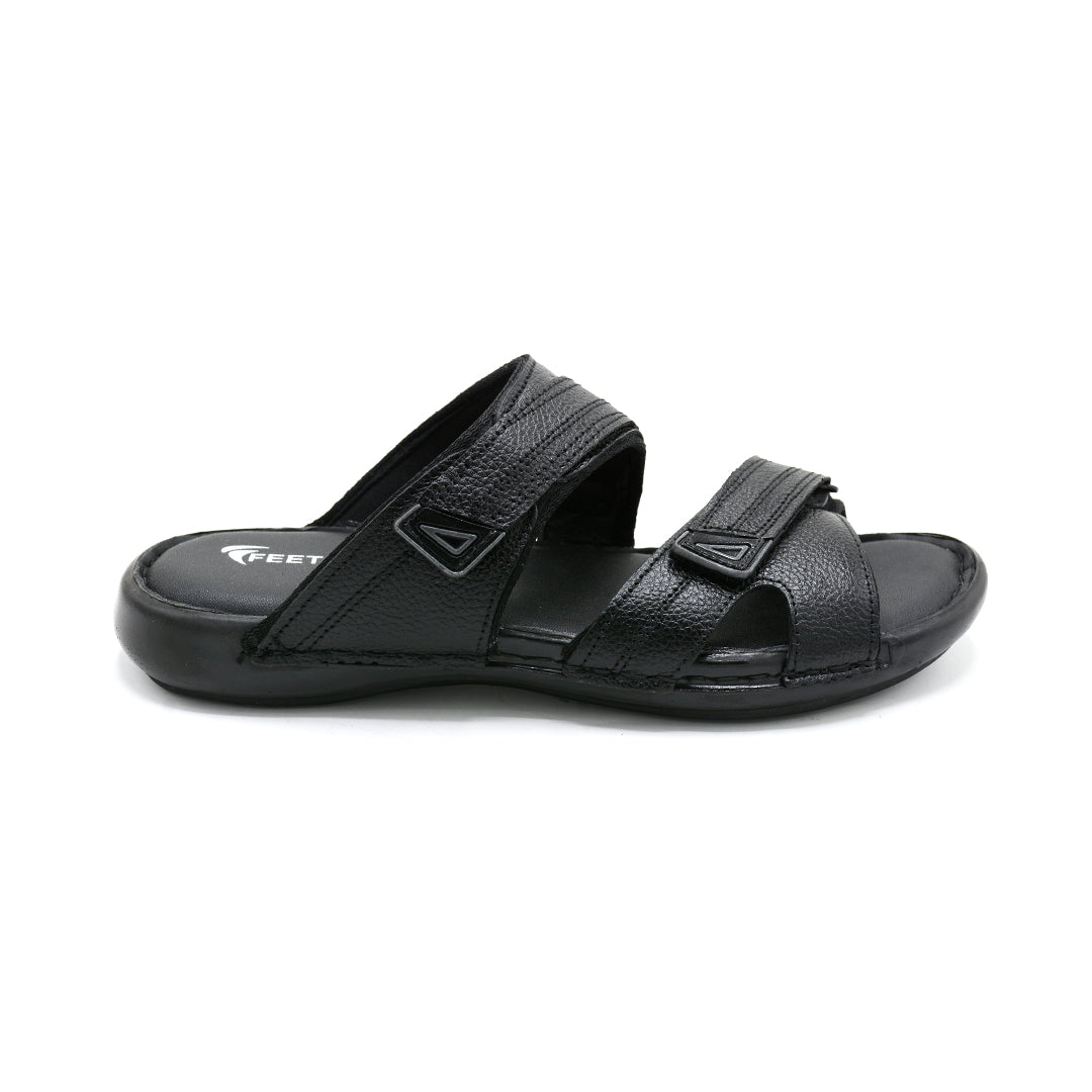 Bold Black Leather Slide Sandals For Men