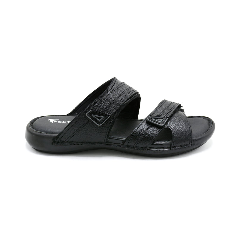 Bold Black Leather Slide Sandals For Men