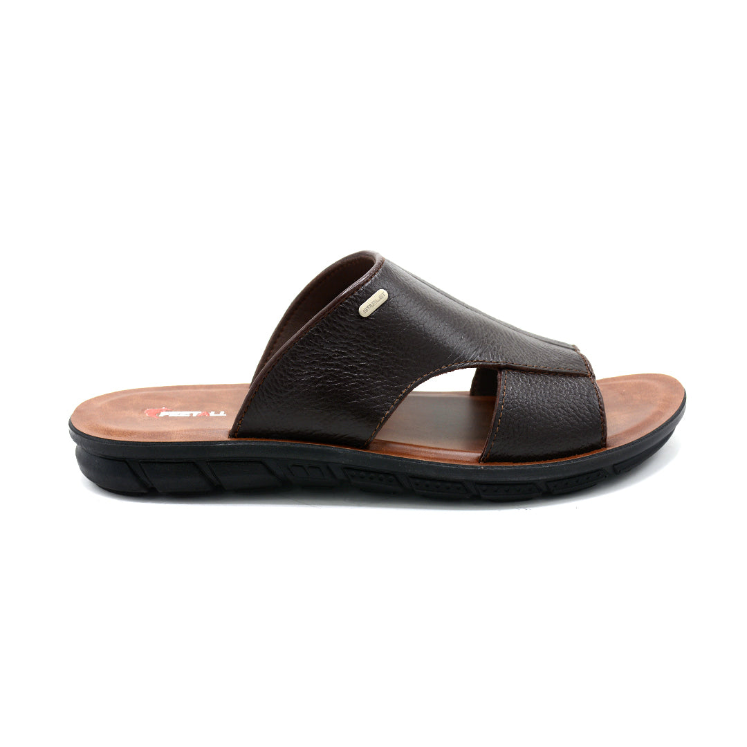 D Brown Textured Leather Comfort Slides