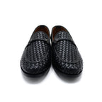 Black Woven Leather-Style Slip-On Loafers