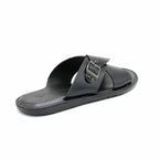 Cross-Strap Buckle Leather Slide Sandals