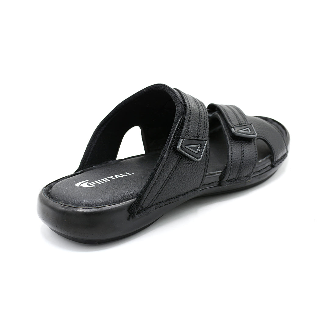 Bold Black Leather Slide Sandals For Men
