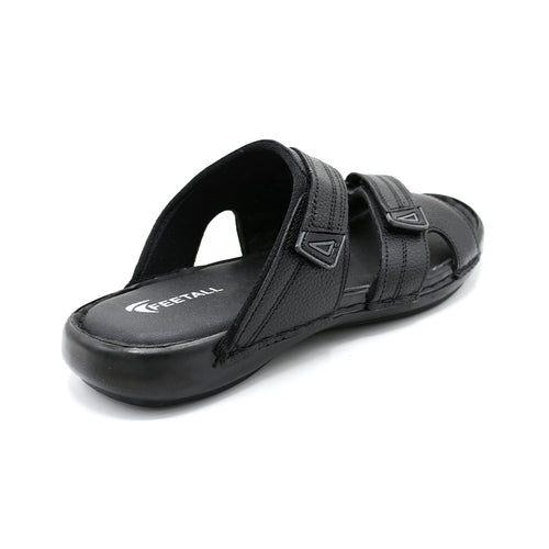Bold Black Leather Slide Sandals For Men