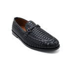 Black Woven Leather-Style Slip-On Loafers