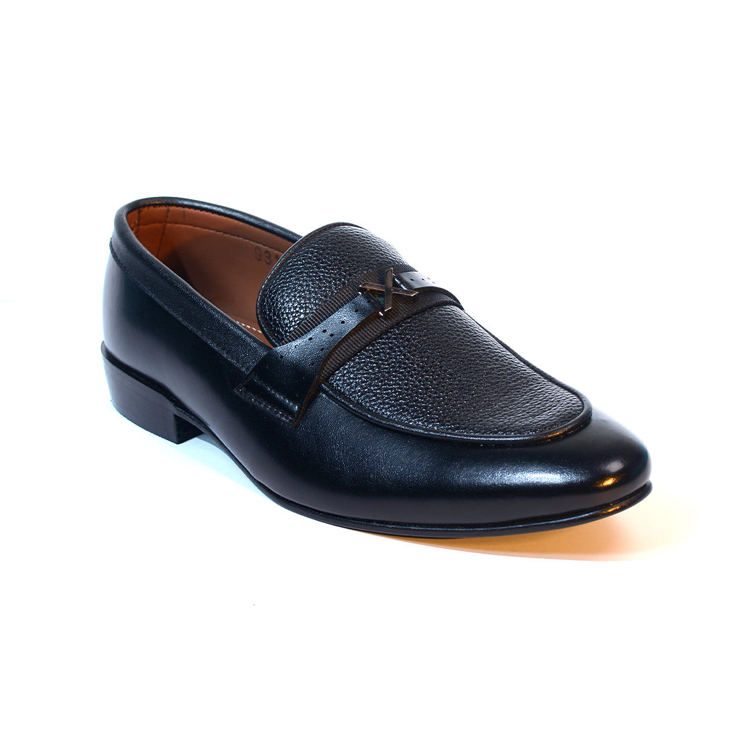 Black Leather Buckle Loafers