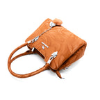 Glossy Caramel Fashion Handbag with Charm
