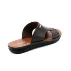 D Brown Textured Leather Comfort Slides