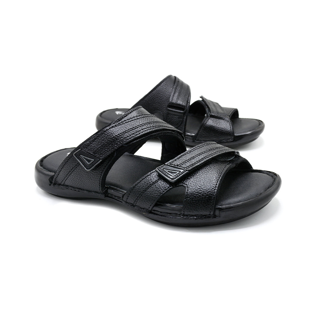 Bold Black Leather Slide Sandals For Men