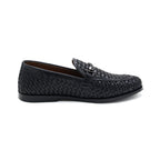 Black Woven Leather-Style Slip-On Loafers