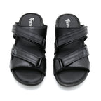 Bold Black Leather Slide Sandals For Men