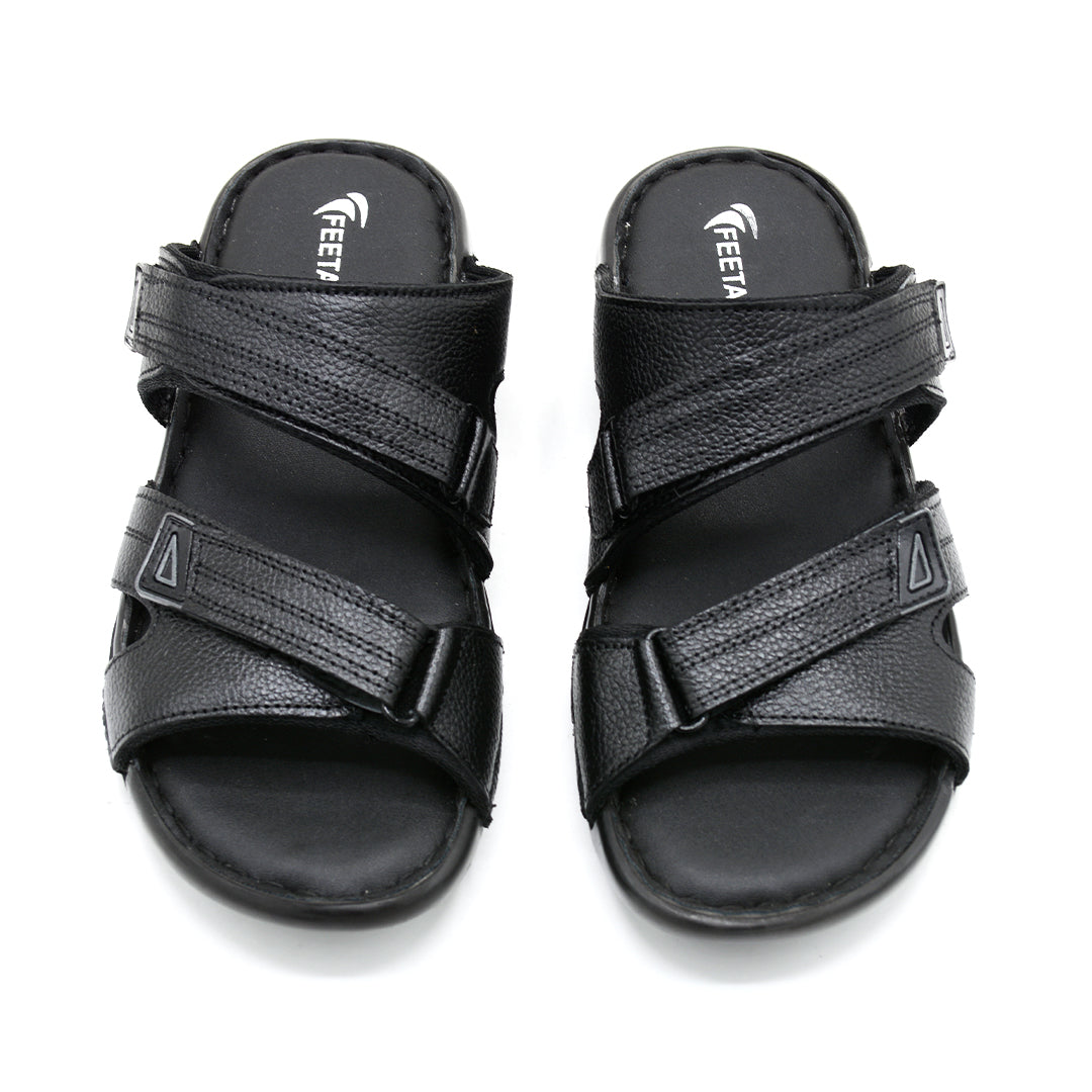 Bold Black Leather Slide Sandals For Men