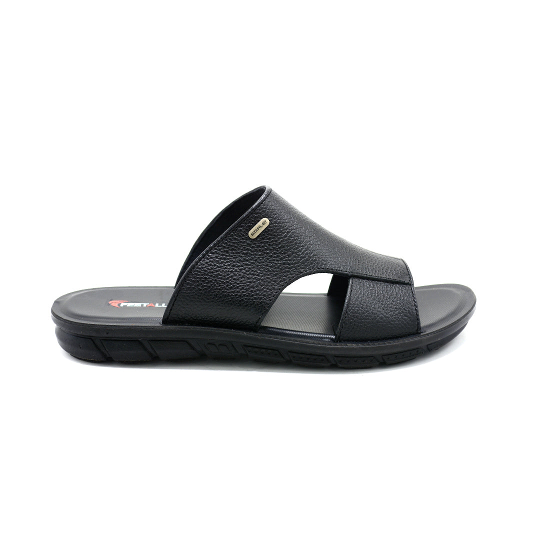 Black Textured Leather Comfort Slides