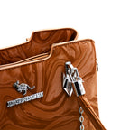 Glossy Caramel Fashion Handbag with Charm