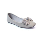 Grey Embellished Bow Ballet Flats