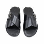 Cross-Strap Buckle Leather Slide Sandals