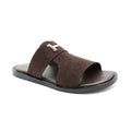 Luxe Brown Leather H-Buckle Slide Sandals