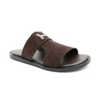 Luxe Brown Leather H-Buckle Slide Sandals