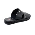 Black Textured Leather Comfort Slides